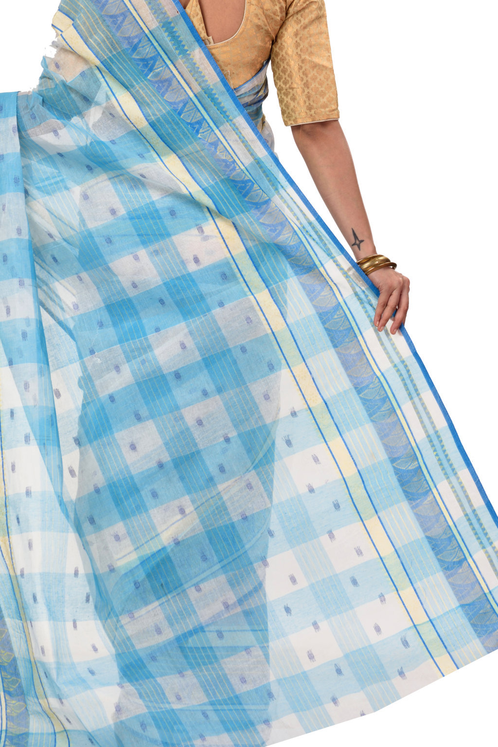 Blue Pure Cotton Naksi Katha Tant Saree (706)